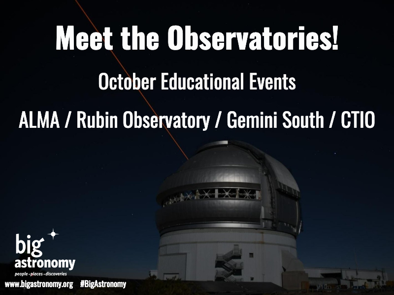 Image of Gemini Observatory at night with red laser. Words say "Meet the Observatories!"