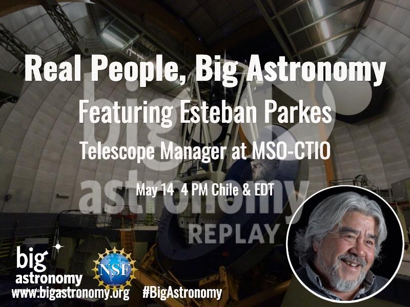 image of a telescope and a man, with the words Real People, Big Astronomy