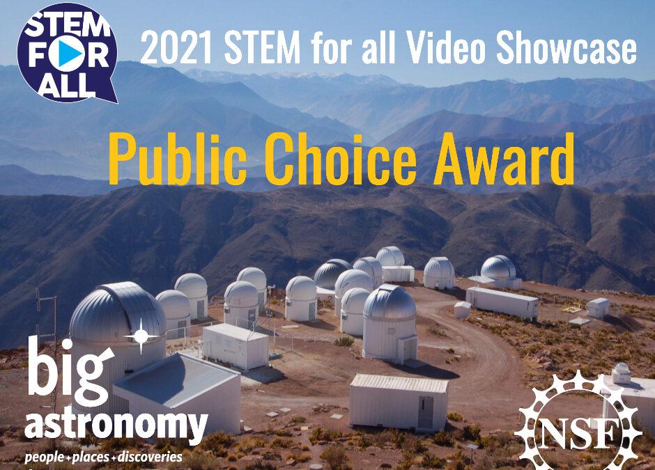 Picture of telescopes with Public Choice Award words