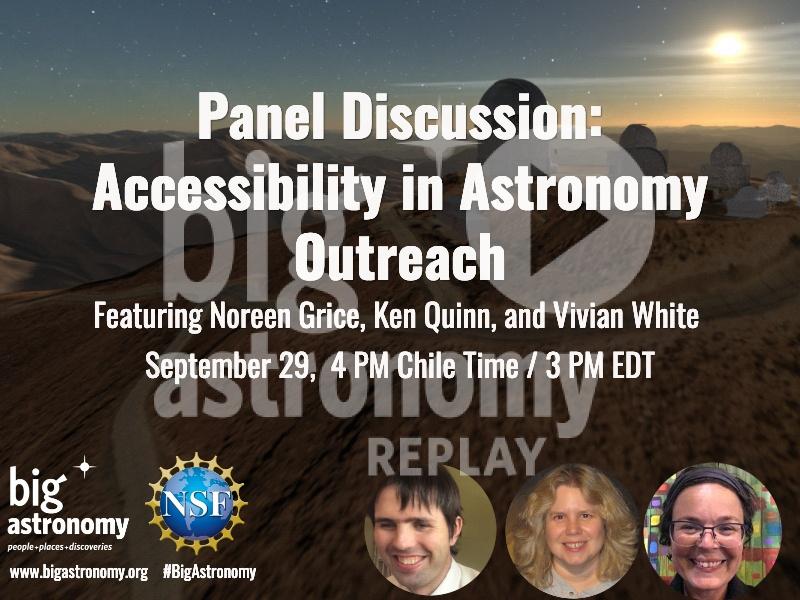 Telescopios con las palabras "Accesibilidad del panel de discusión en el alcance de la astronomía"